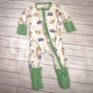 Bamboo Little Baby Footie Sleeper 3-6 Months Surf Van Beach Bamboo Viscose Green